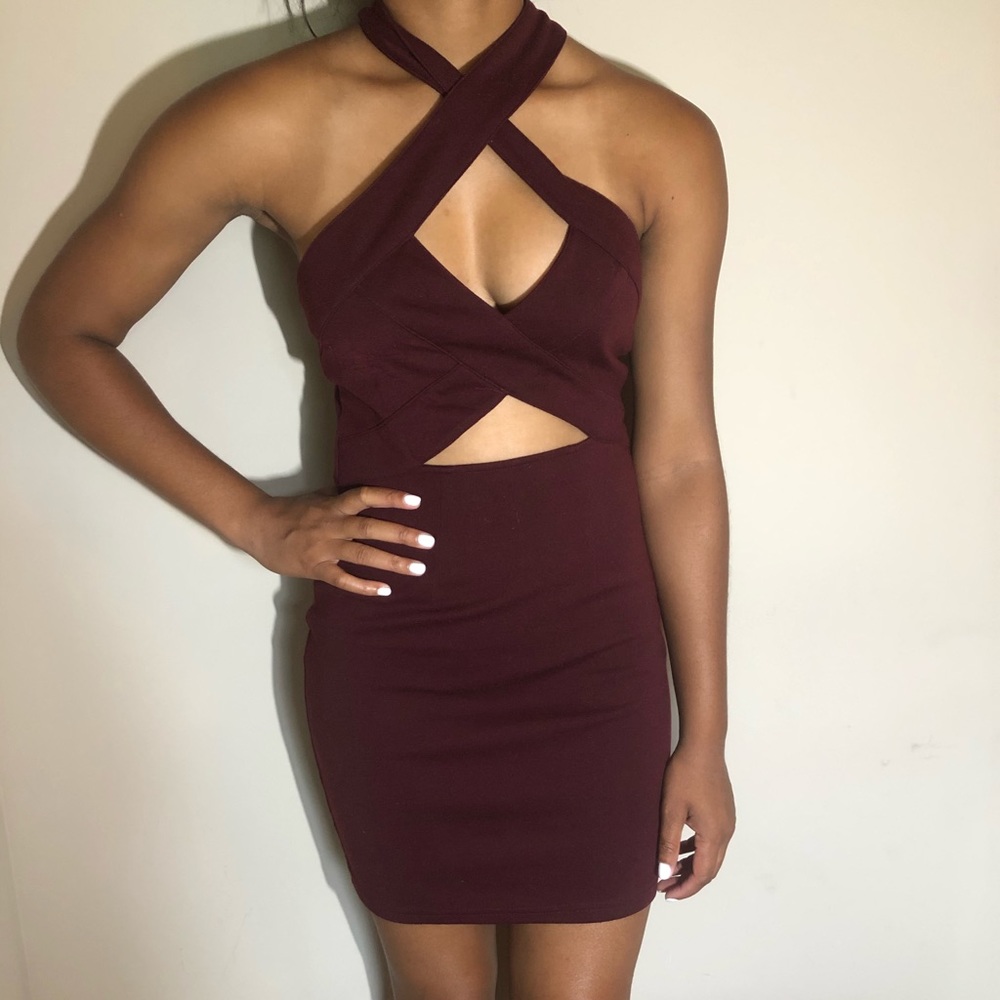SOLD BURGUNDY FITTED DRESS